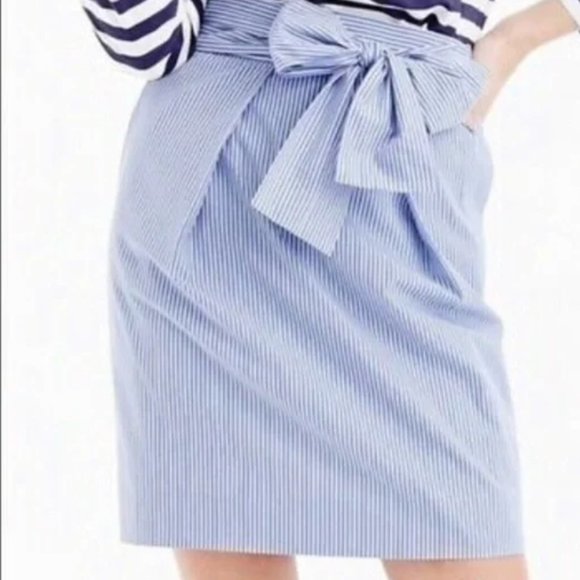 J. Crew Stripe Mini Skirt Wrap Tie Waist Blue White Size 4 - Picture 1 of 3